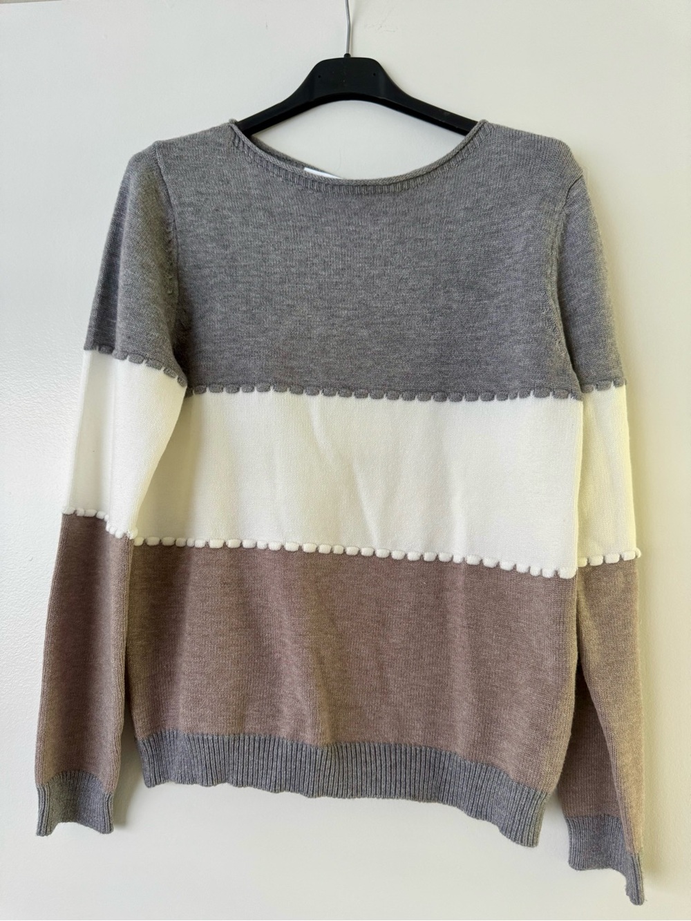 Neutral Colorblock Crewneck Sweater in Gray, Cream & Brown